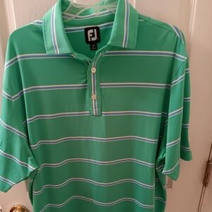 FootJoy Green Striped Polo Shirt Preowned Men's Size L or Large